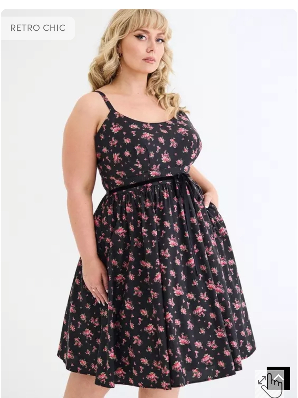 torrid Black Midi Dress with Pink Floral Print